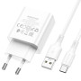 Сетевое зарядное устройство BOROFONE BA74A cable USB to Type-C 2.1A 1m, White