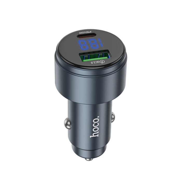 Автомобильное зарядное устройство HOCO Z57B Glorious Type-C PD45W / USB QC3.0, Metal Gray