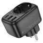 Сетевое зарядное устройство BOROFONE BAC14 Wide 1-socket / 2USB / Type-C / EU / GER 3A, Black