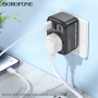 Сетевое зарядное устройство BOROFONE BAC14 Wide 1-socket / 2USB / Type-C / EU / GER 3A, Black