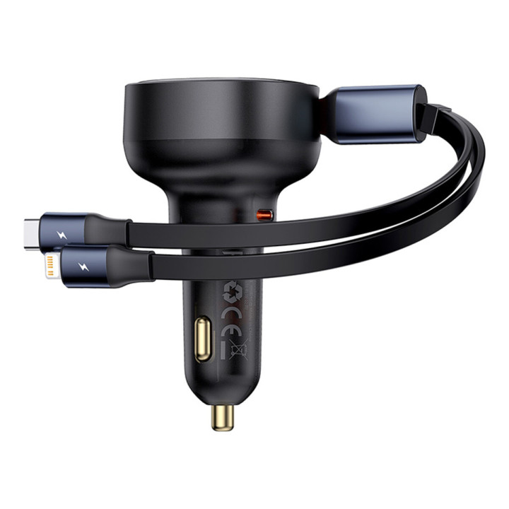 Автомобильное зарядное устройство Baseus Enjoyment Pro Car Charger C / Retractable C & iP Cable 60W Cluster, Black ( C00057802111-00 )