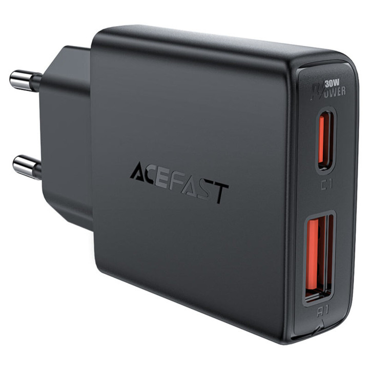 Сетевое зарядное устройство ACEFAST A69 PD30W GaN USB-A / Type-C, Black