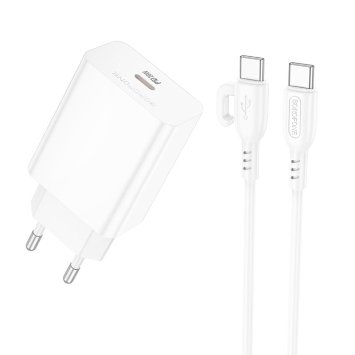 Сетевое зарядное устройство BOROFONE BA21A Pro PD20W cable Type-C to Type-C 1m, White
