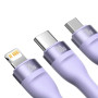 Кабель Baseus Flash Series Ⅱ Two-for-three Charging USB / Type-C to Micro-USB / Lightning / Type-C 100W 1.2m, Purple
