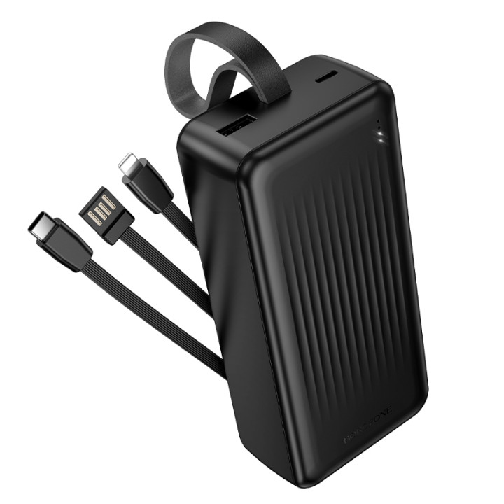 Зовнішній акумулятор BOROFONE BJ79B з трьома кабелями (USB / Type-C / iP) 30000mAh, Black