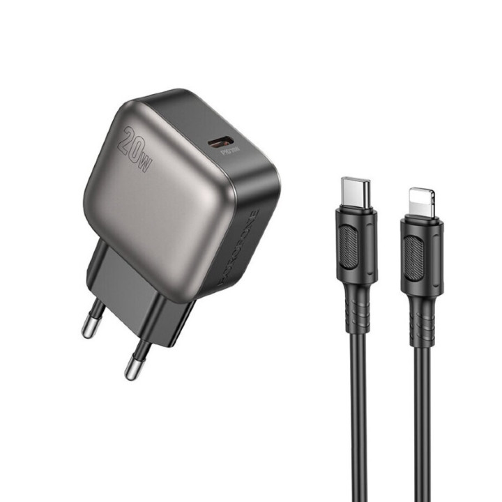 Сетевое зарядное устройство BOROFONE BAS53A PD20W / QC3.0 cable Type-C to Lightning, Black