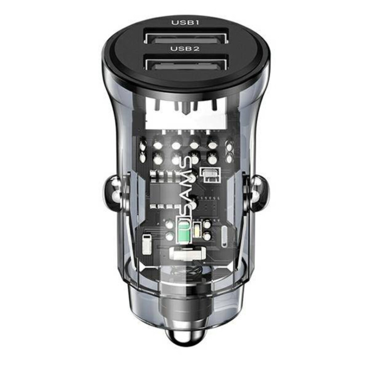Автомобильное зарядное устройство Usams US-CC162 C31 15W Dual USB, Transparent-Black