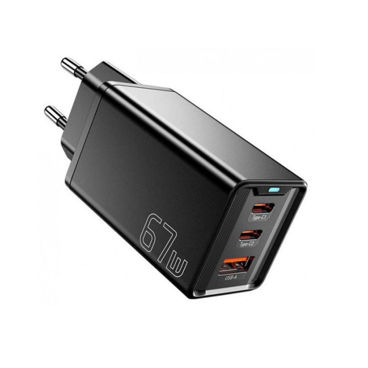 Зарядное устройство ESSAGER ECTAC-KSB01-Z GaN 67W 2Type-C + USB, Black