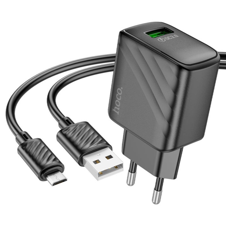 Сетевое зарядное устройство HOCO CS21A 18W QC3.0 3А cable MicroUSB to USB 1m, Black