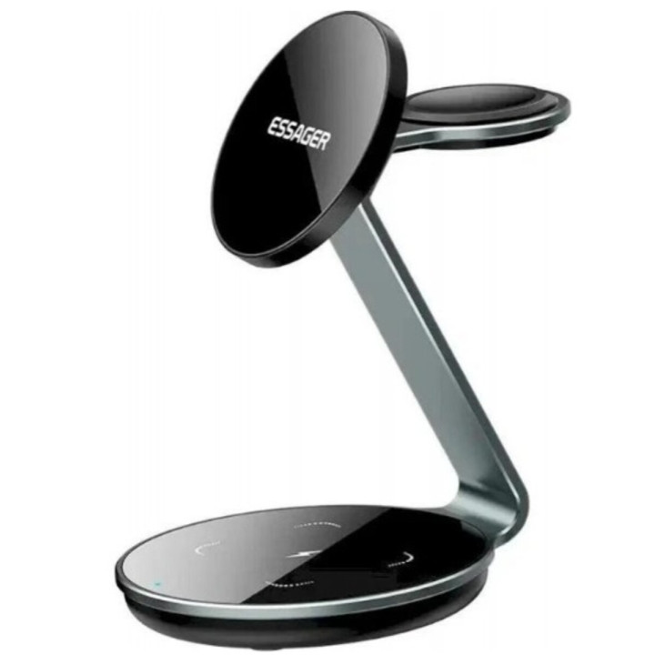 Беспроводное зарядное устройство ESSAGER EWXCX3-HY0G-Z 3 in 1 15W, Black
