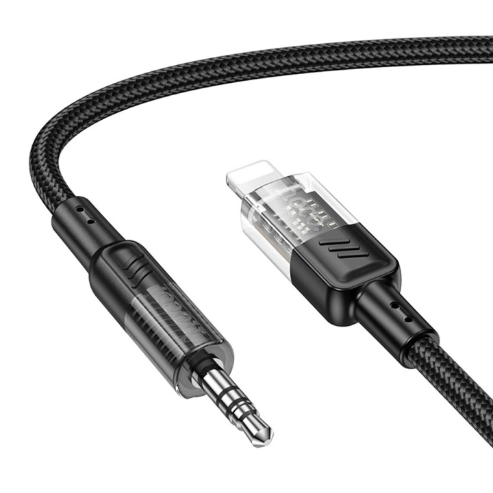 Аудиокабель HOCO UPA27 Spirit transparent Lightning to AUX 3.5 мм 1.2m, Black
