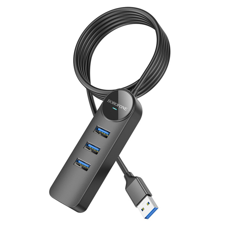 USB-Hub Borofone DH6 Erudite 4-in-1 USB to USB3.0*3 / RJ45 1.2, Black