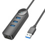 USB-Hub Borofone DH6 Erudite 4-in-1 USB to USB3.0*3 / RJ45 1.2, Black