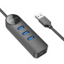 USB-Hub Borofone DH6 Erudite 4-in-1 USB to USB3.0*3 / RJ45 1.2, Black