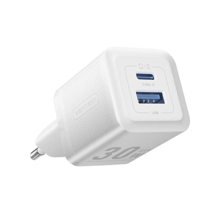 Сетевое зарядное устройство для Vention FEQ USB / Type-C 30W EU-Plug, White