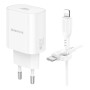 Сетевое зарядное устройство BOROFONE BA82A Platinum single port PD25W / QC3.0 Cable Type-C to Lightning, White