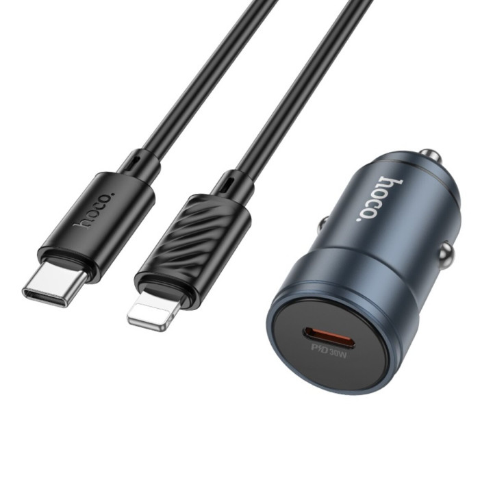 Автомобильное зарядное устройство HOCO Z57 charger set USB / Type-C, Metal Gray
