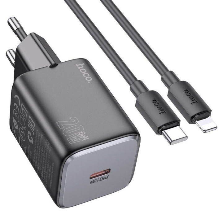 Сетевое зарядное устройство HOCO N40 PD20W / QC3.0 cable Type-C to Lightning, Black