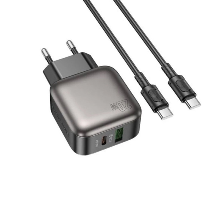 Сетевое зарядное устройство BOROFONE BAS53A Absolute single-port PD20W / QC3.0 cable Type-C to Type-C, Black
