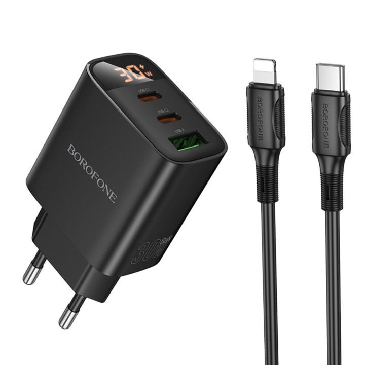 Сетевое зарядное устройство BOROFONE BA98A PD30W / QC3.0 cable Type-C to Lightning, Black