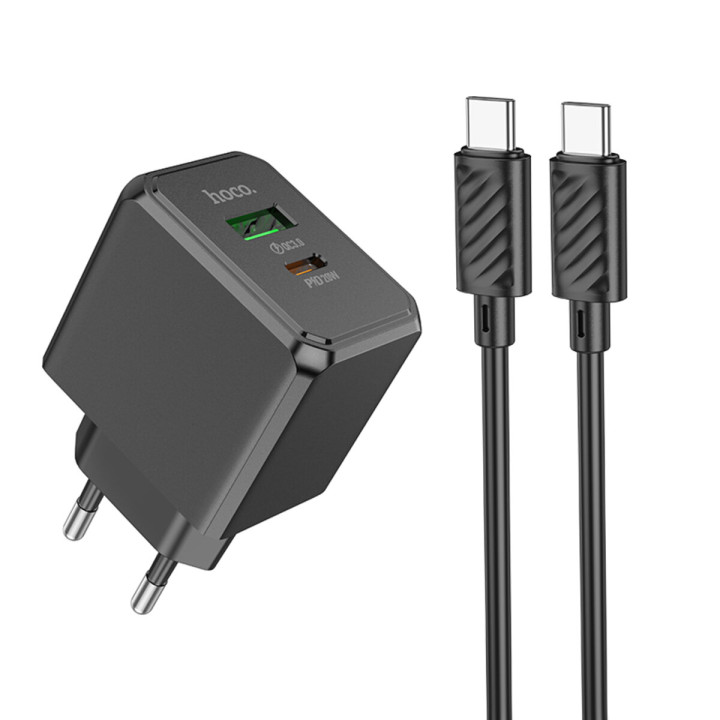 Сетевое зарядное устройство HOCO CS14A PD20W / QC3.0 cable Type-C to Type-C 1m, Black