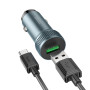 Автомобильное зарядное устройство HOCO Z49A Level single port QC3.0 18W + cable Type-C, Metal Gray
