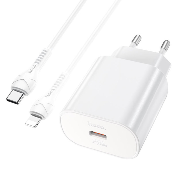 Сетевое зарядное устройство HOCO N22 PD25W / QC3.0 cable Type-C to Lightning, White