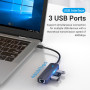 USB - Hab Vention Type-C to USB 3.0 /RJ45 / Micro-USB, 0.15m, Black