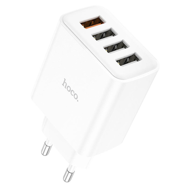 Сетевое зарядное устройство для HOCO C102A Fuerza USB4 QC3.0 18W, White