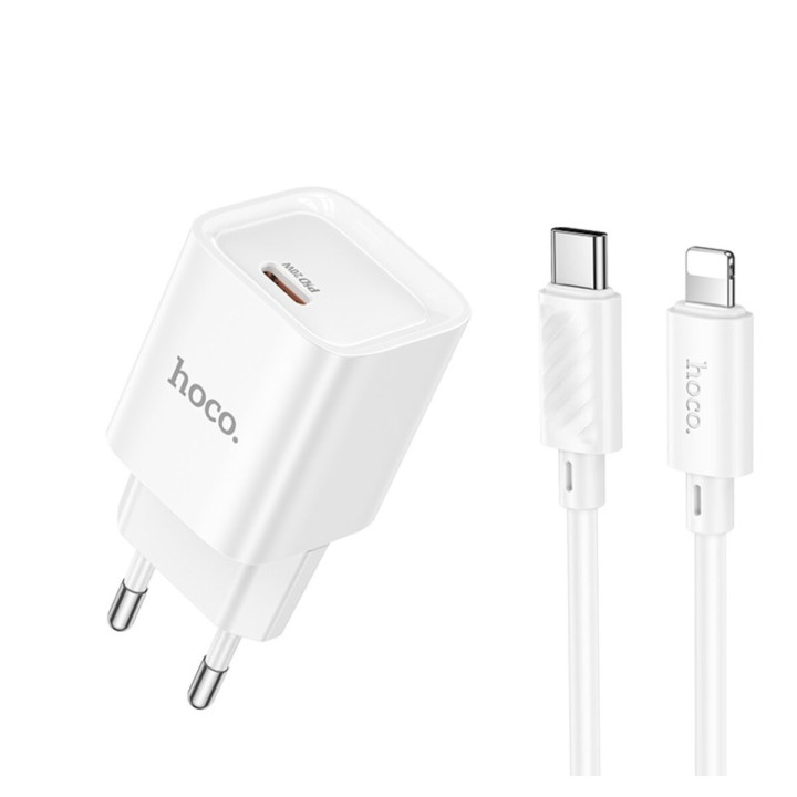 Сетевое зарядное устройство HOCO C146A PD20W / QC3.0 cable Type-C to Lightning, White