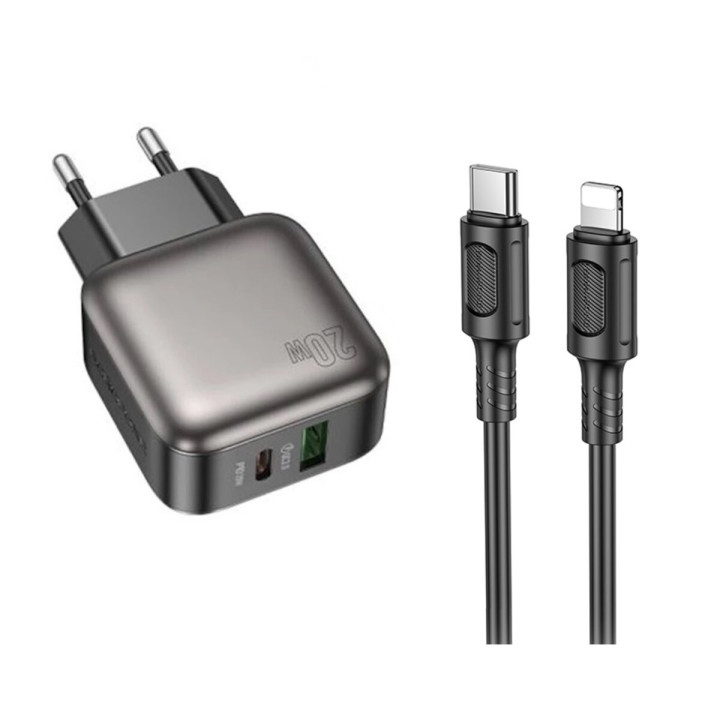 Сетевое зарядное устройство BOROFONE BAS54A Absolute PD20W / QC3.0 cable Type-C to Lightning, Black