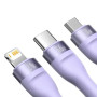 Data Кабель Baseus Flash Series Ⅱ One-for-three Fast Charging  USB to Micro + Lightning +Type0C 66W 1.2m, Purple ( CASS040005 )