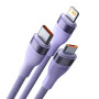 Data Кабель Baseus Flash Series Ⅱ One-for-three Fast Charging  USB to Micro + Lightning +Type0C 66W 1.2m, Purple ( CASS040005 )