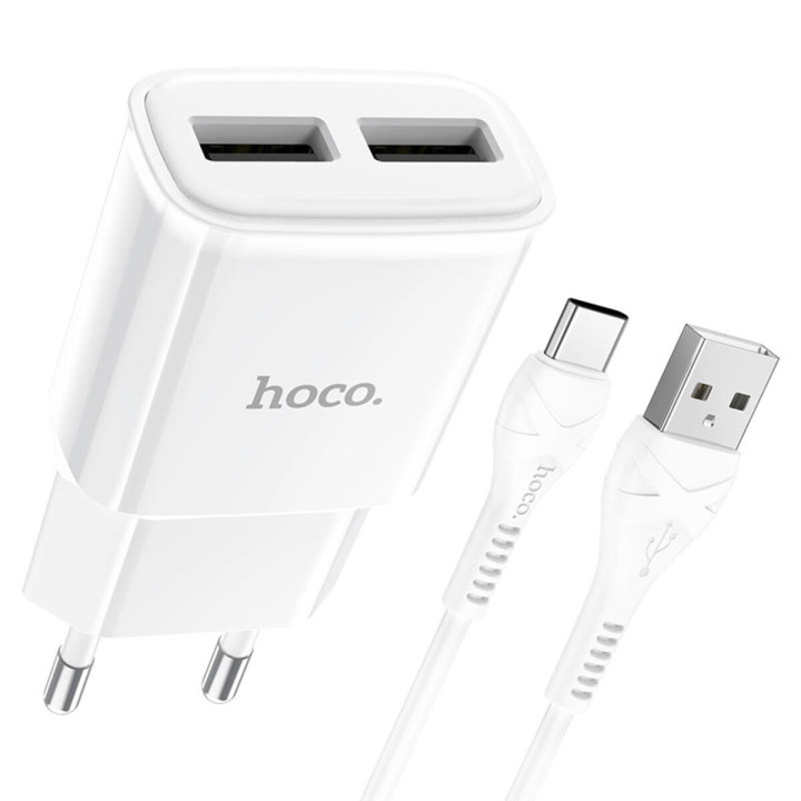 Сетевое зарядное устройство HOCO C88A Star round dual port charger set (Type-C), White