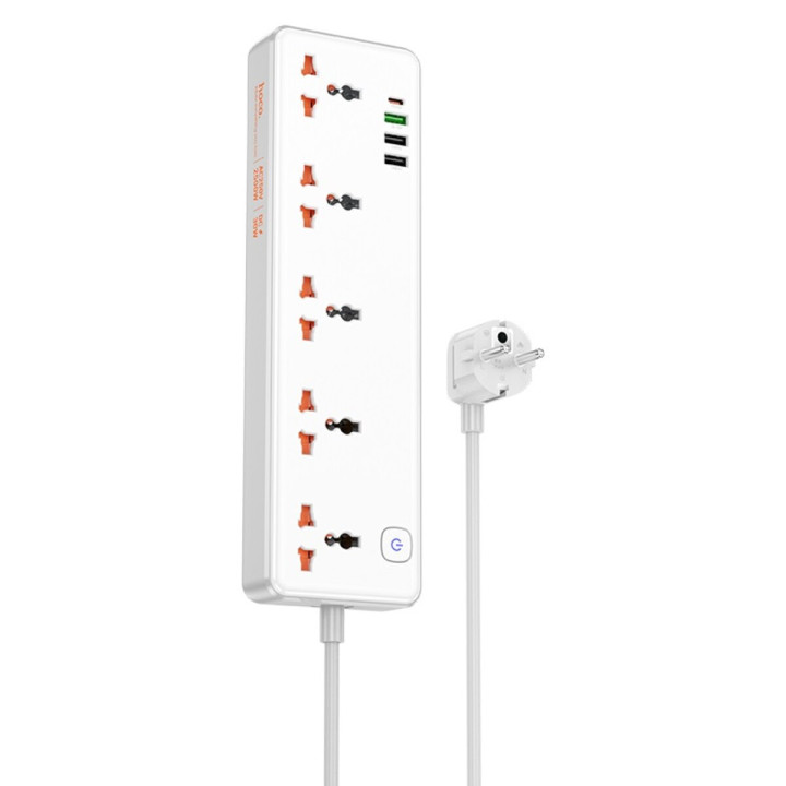 Сетевой удлинитель HOCO AC14A Rico 5-position socket / Type-C / USB PD30W 3A 1.5m, White