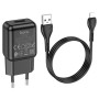 Сетевое зарядное устройство HOCO C96A USB кабель USB to Lightning 1m, Black