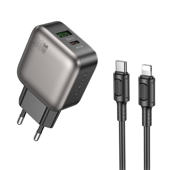 Сетевое зарядное устройство BOROFONE BAS55A PD30W / QC3.0 cable Type-C to Lightning, Black