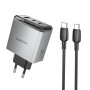 Сетевое зарядное устройство BOROFONE BN22 Lena PD65W / QC4.0 cable Type-C to Type-C. Metal Gray