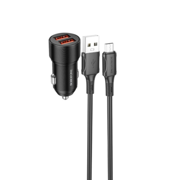 Автомобильное зарядное устройство BOROFONE BZ19B Wisdom 36W 2USB QC3.0 cable Micro-USB, Black