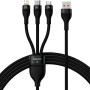 USB Data Кабель Baseus Flash Series Ⅱ USB to Micro USB Lightning Type-C 66W 1.2m, Black ( CASS040001 )