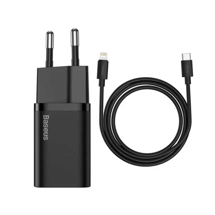 Сетевое зарядное устройство Baseus Super Si 1C 20W Cable Type-C / Lightning 1m, Black