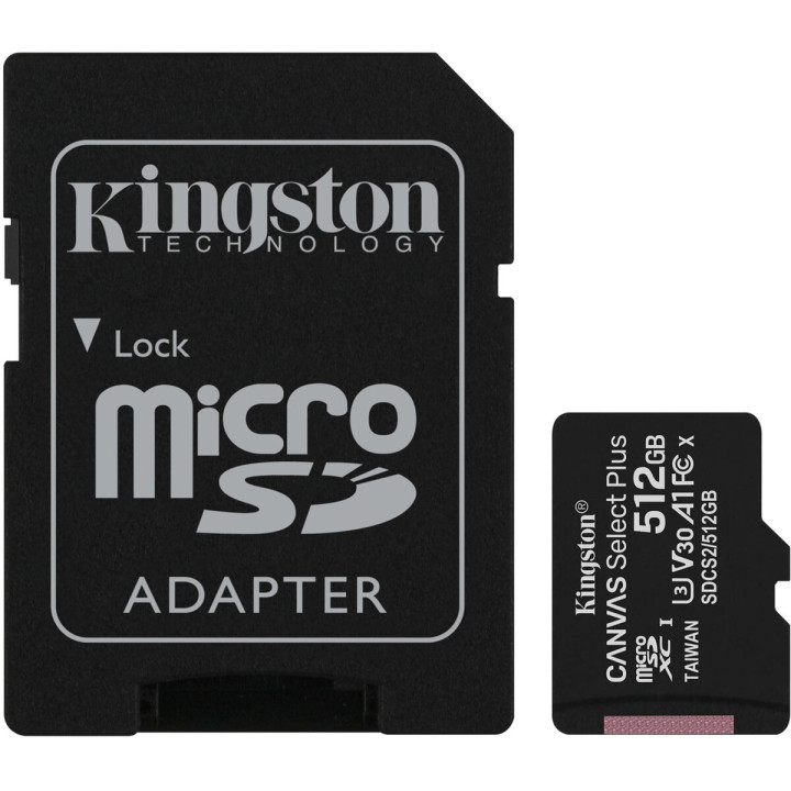 Карта памяти Kingston Canvas Select Plus microSDXC (UHS-1) 512Gb class 10, Black