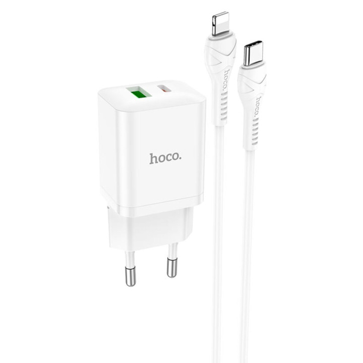 Сетевое зарядное устройство HOCO N28 PD20W / QC3.0 cable Type-C to Lightning White