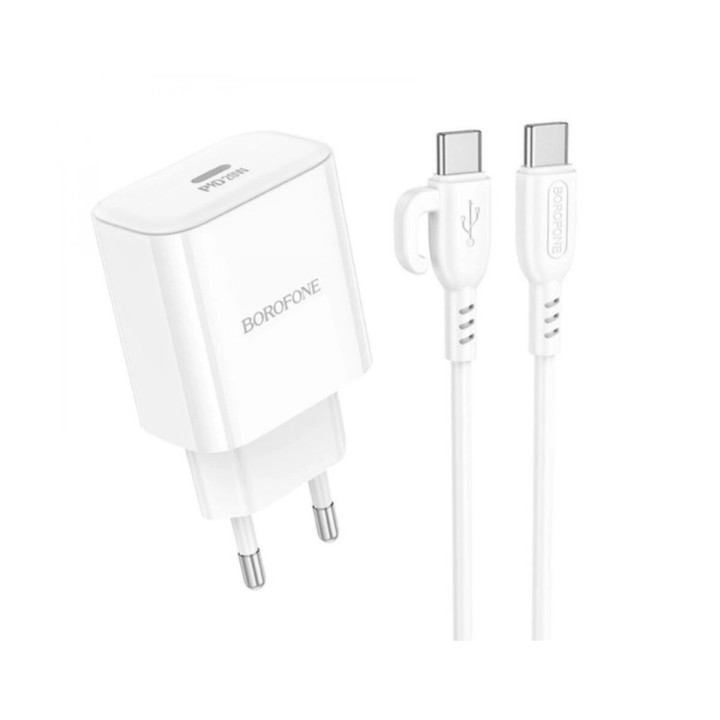 Сетевое зарядное устройство BOROFONE BA81A single port PD20W / QC3.0 cable Type-C to Type-C, White