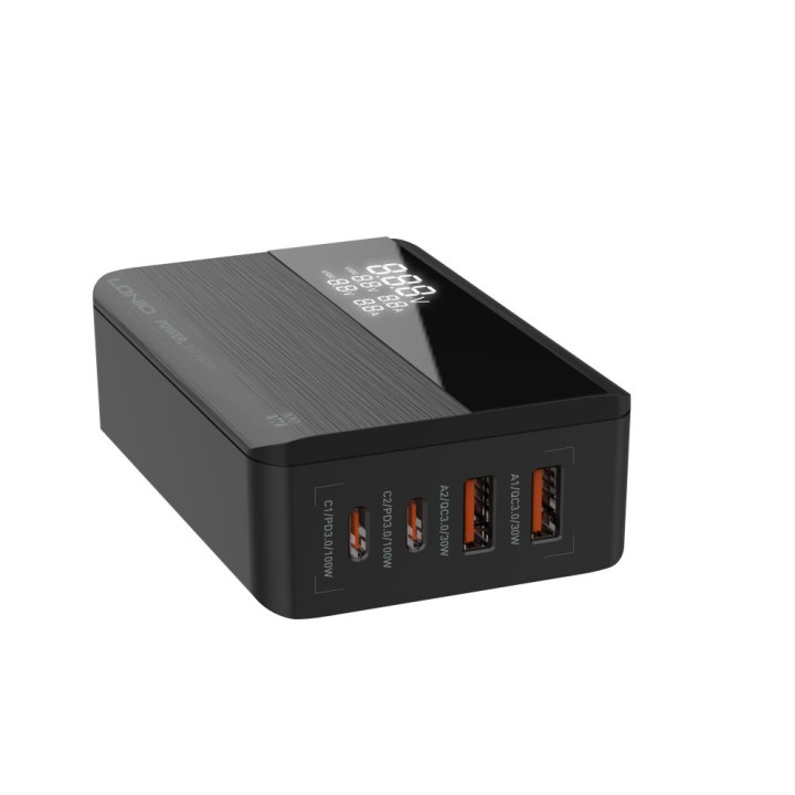 Сетевое Зарядное Устройство LDNIO A4809C LED 2Type-C QC 4.0 USB 100W, Black