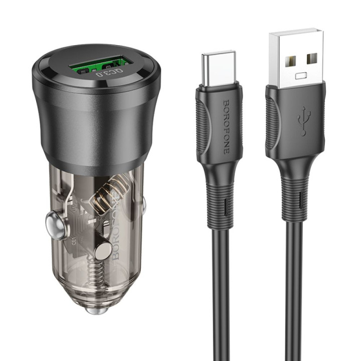 Автомобильное Зарядное Устройство Borofone BZ23 QC3.0 / PD18W + cable Type-C, Transparently
