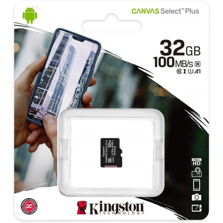 Карта Памяти Kingston Canvas Select Plus microSDHC (UHS-1) 32gb (10 Class), Black