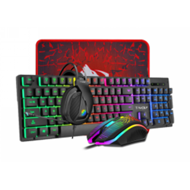 Игровой комплект 4-in-1 T-Wolf TF-400 (клавиатура, мышь, наушники, коврик), Black