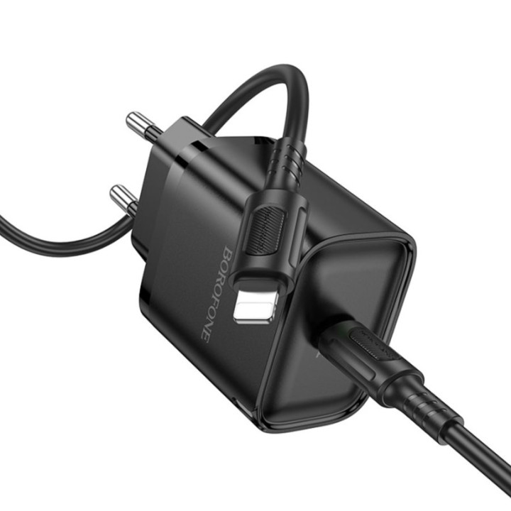 Сетевое зарядное устройство Borofone BA84A 1USB-C PD / QC 30W / Type-C to Lightning, Black