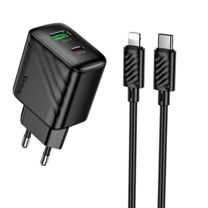 Сетевое зарядное устройство Hoco CS25A 1USB-C / 1USB PD / QC 20W Type-C to Lightning, Black